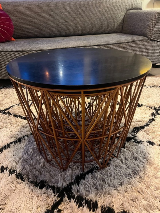 Image 1 of Set van 3 moderne bijzettafels met draadmand - koper met zwart