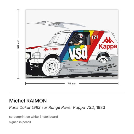 Michel Raimon Signed Screenprint Paris Dakar 1983 Sur Range Rover Kappa VSD – Lithographs & prints, Paper (photo 3 of 5)