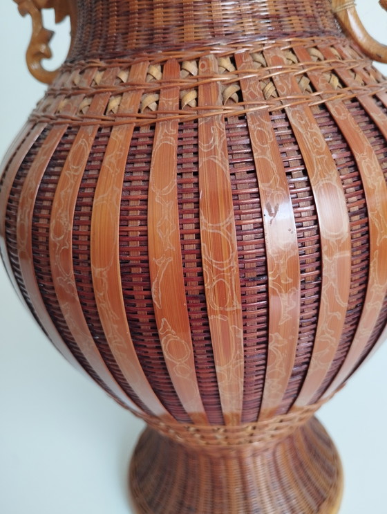 Image 1 of Bruin geweven rieten vaas Zhejiang Handicrafts