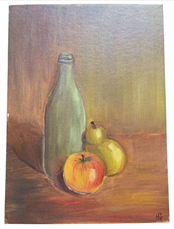 Image 1 of Antique still life painting, oil on cardboard and canvas