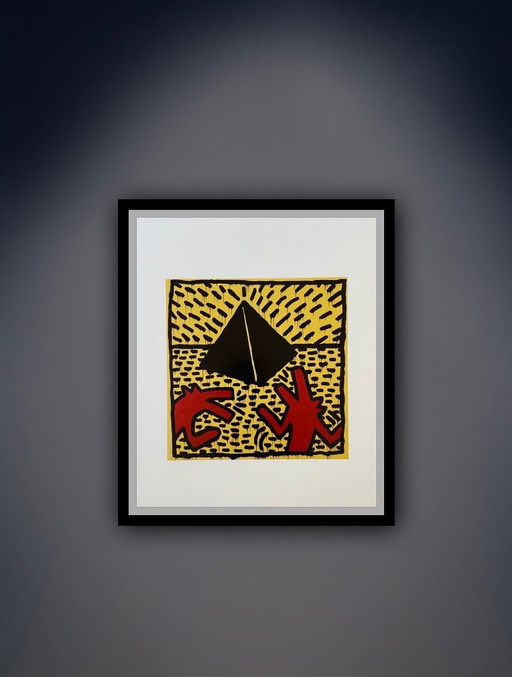 Keith Haring: "Red Dogs with Pyramid, 1982." Licensed by Artestar New York. In Excellent Condition.