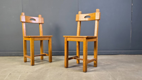 Image 1 of Vintage oak brutalist chairs, 1960s - set of 6