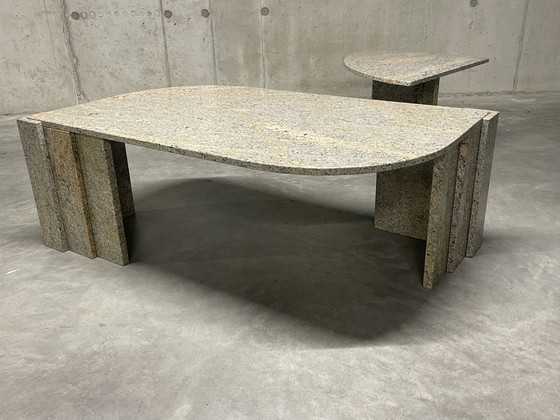 Image 1 of Teardrop-shaped marble coffee table with side table