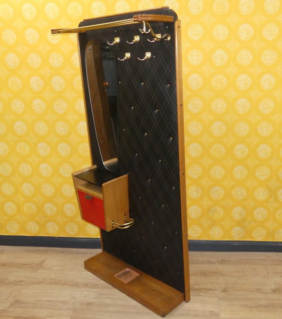 Image 1 of 50s 60s coat rack hat rack umbrella stand mirror box verralux hallway furniture black/red wall mounting mid century retro