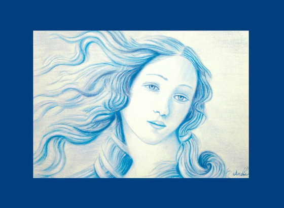 Image 1 of Original pastel drawing. Modern interpretation of Botticelli's Venus. Painting of Botticelli's Venus. New.