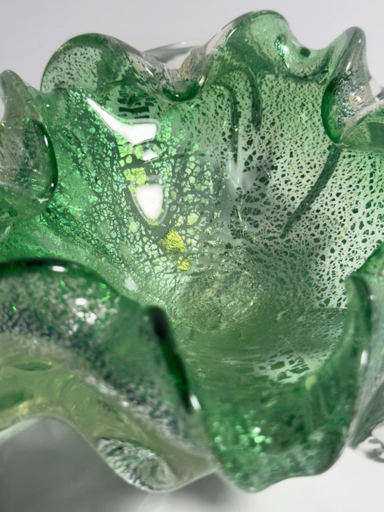 Image 1 of Barovier Toso Murano Aschenbecher Blattsilber Silber Partikel Mint Grün Flavio Poli Stil Glas Mid Century Modern Italien