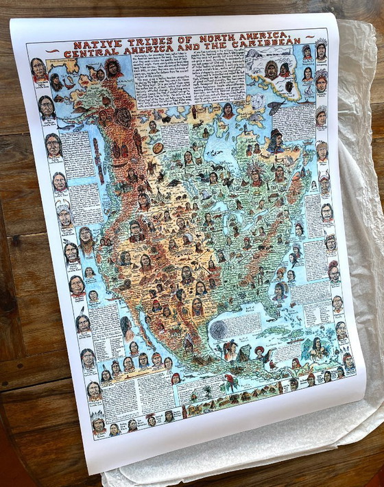 Image 1 of Kaart van de indianenstammen van Noord-Amerika, Midden-Amerika en het Caribisch gebied - Poster 70 x 100 cm