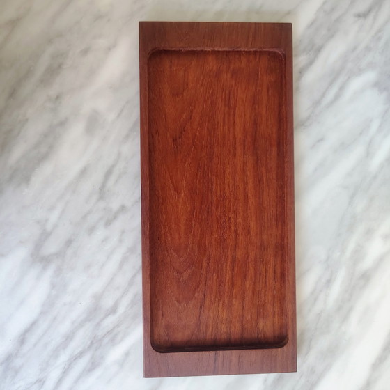 Image 1 of Danish Design Teak Lightly stained glass Aperitif tray