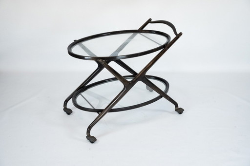 Ebonized Wood and Glass Bar Cart by Cesare Lacca, Italy 1950s