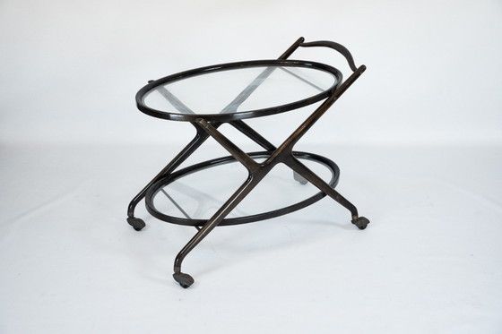 Image 1 of Ebonized Wood and Glass Bar Cart by Cesare Lacca, Italy 1950s