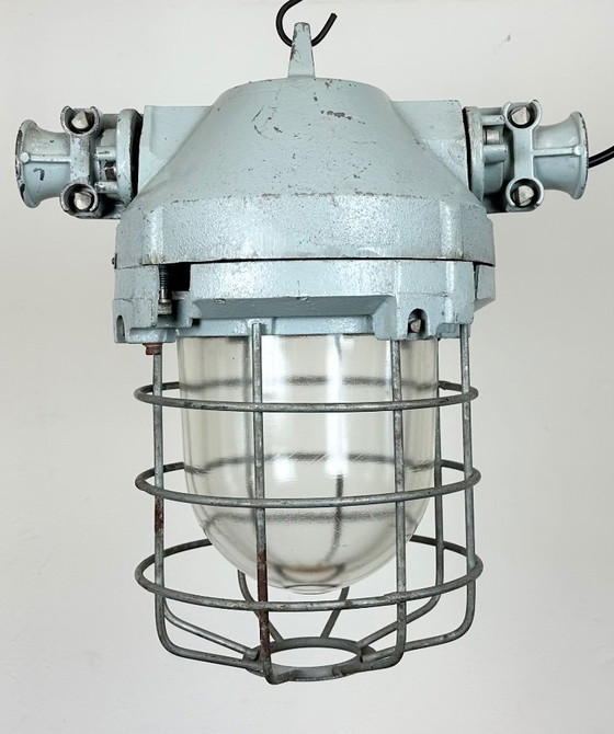 Image 1 of Grey Industrial Bunker Hanging Light with Iron Cage from Elektrosvit, 1970s