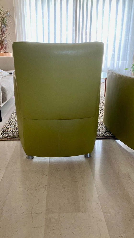 Leolux fauteuils, groen leer, Metaal, Modern (foto 2 van 12)