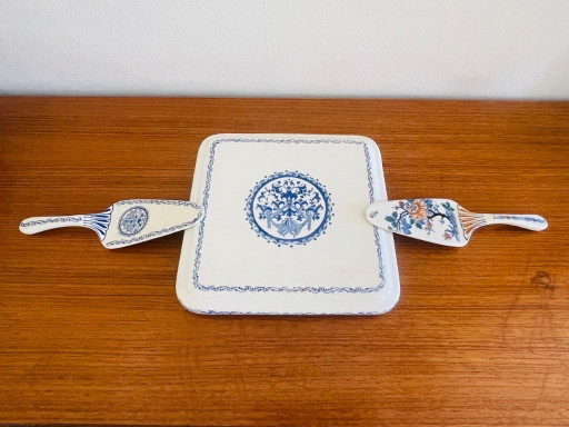 Vintage, Gien, französisches Porzellan, Gebäckplatte und Tortenheber, 3er-Set