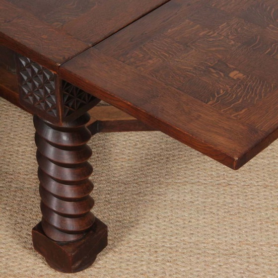 Image 1 of Oak dining table, Breton work from the 1940s