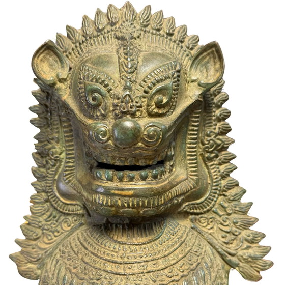 Coppia di Leoni del Tempio Singha Monumentali - Antichissimi Guardiani della Casa - 7,4 kg Bronzo – Sculture (photo 9 of 10)
