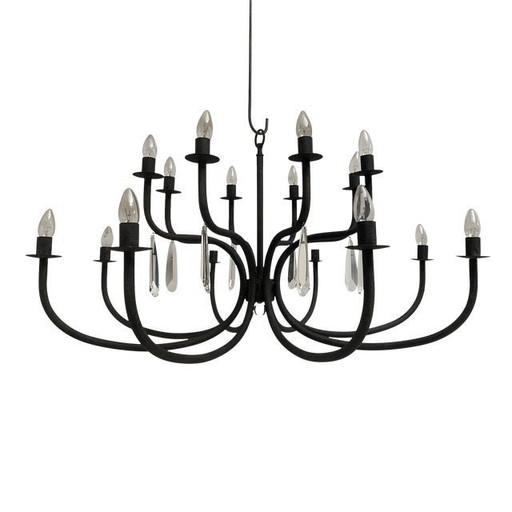 Kronleuchter in mattschwarzem Metall, 20 Lichter, Schmiedeeisen Florentiner Kunst Made in Italy