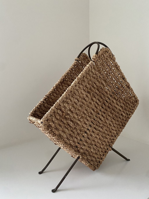 Tijdschriftenrek zeegras uit het midden van de eeuw/ Vintage tijdschriftenrek