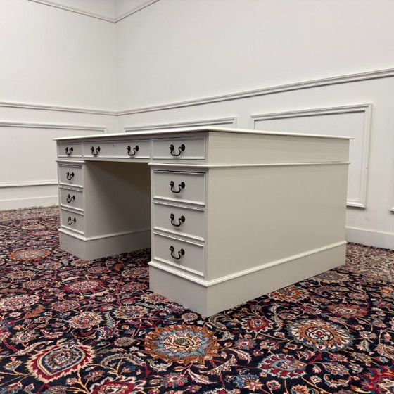 Classic English White Desk Partnerdesk – Wood, Leather (photo 7 of 18)
