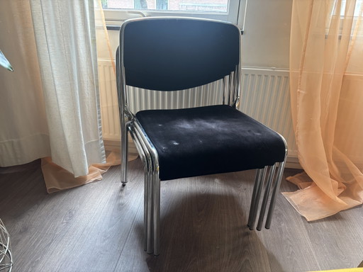 4x Vintage Lübke Dining Chairs 1960s/70s - Low Seat – eetkamerstoelen, Metal, Textile
