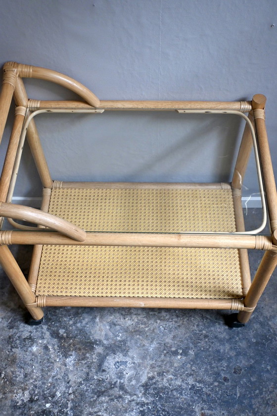 Image 1 of Vintage Serveerwagen van Bamboe en Rotan