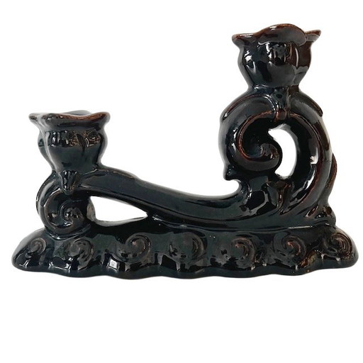 Vintage ceramic candlestick chocolate brown 1950s