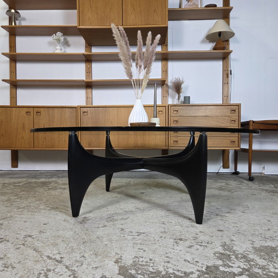 Image 1 of Vintage jaren 50-60 space age design salontafel glas en hout