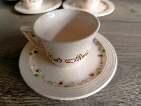 Image 1 of 6 Art Deco cups and saucers, 1930s, Betty model from Longwy - France