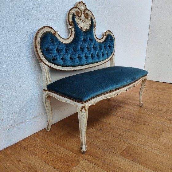 Image 1 of Banc de boudoir vintage brocante rococo Queen Ann hall banc