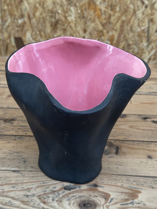 Vase attribué à Fernand Elchinger - Années 60 - Noir Mat / Rose Brillant H 20cm