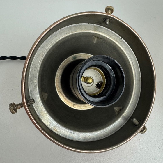 OLD ART-DECO 1930 FROSTED GLASS PENDANT LAMP, Copper, Black, Vintage (photo 5 of 12)