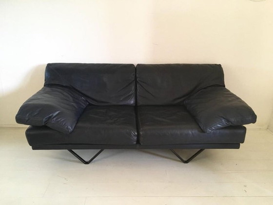 Image 1 of Durlet Cornelius blauw lederen bank, model jaren 80