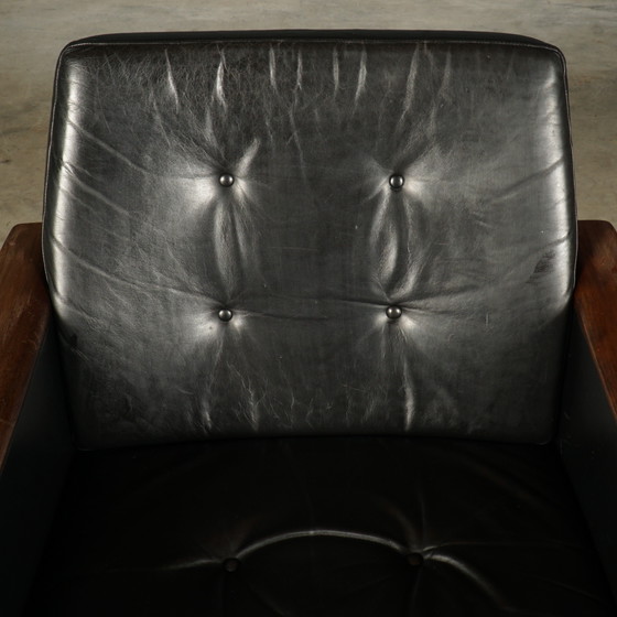 Image 1 of Fauteuil vintage en cuir noir - années 1960