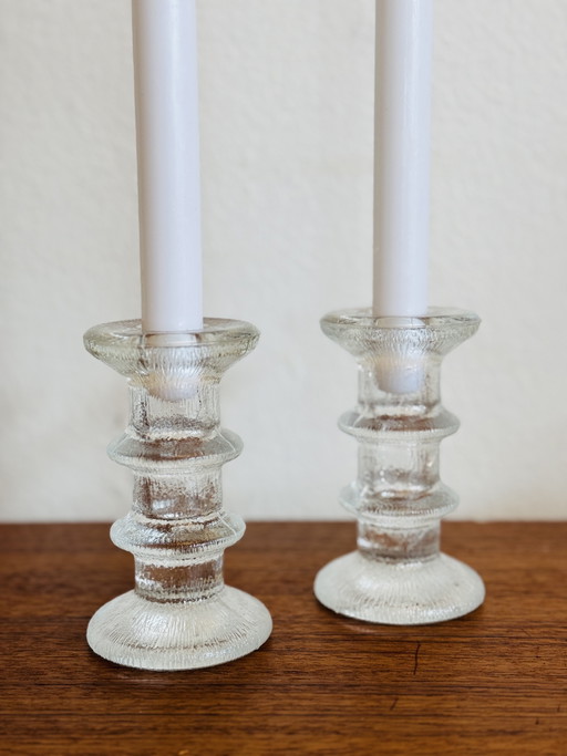 Vintage Iceglass Candlestick Pukeberg Sweden