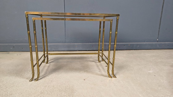 Image 1 of Brass faux bamboo nesting tables, 1960s