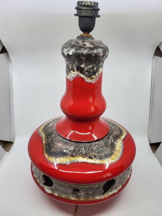 Image 1 of Lampada da terra vintage in ceramica della Germania Ovest, rossa, a doppia illuminazione, anni '70.