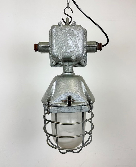 Image 1 of Large Industrial Cast Aluminium Cage Pendant Light from Polam Wilkasy, 1960s