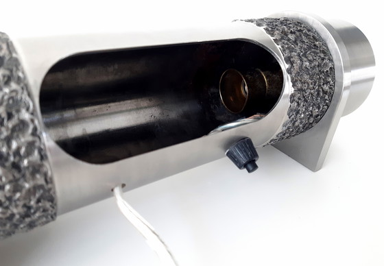 Image 1 of Bijzondere stalen vintage cilinder lamp, sfeervolle brutalist tafellamp