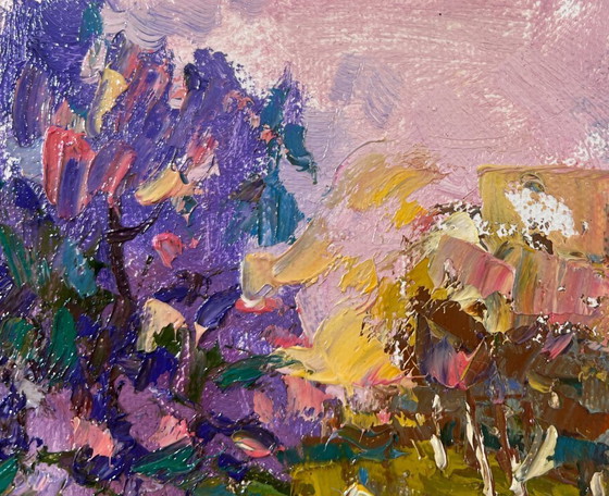 Image 1 of Original Oil Painting Summer Flowers Landscape On a walk near the lilacs
