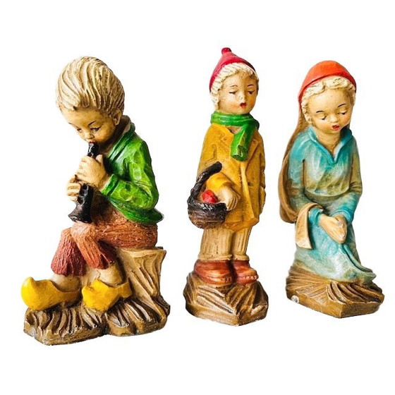 Image 1 of Ensemble de figurines de Noël peintes à la main, vintage Allemagne de l'Ouest, années 1960