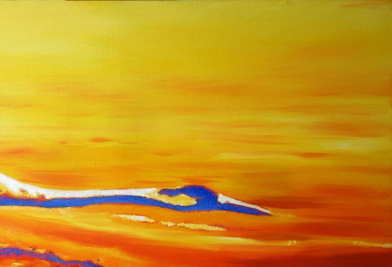 Peinture à l'Huile Originale Art Moderne Symbolisme Ciel Grues Volent – Peintures et dessins, Canvas (photo 5 of 7)