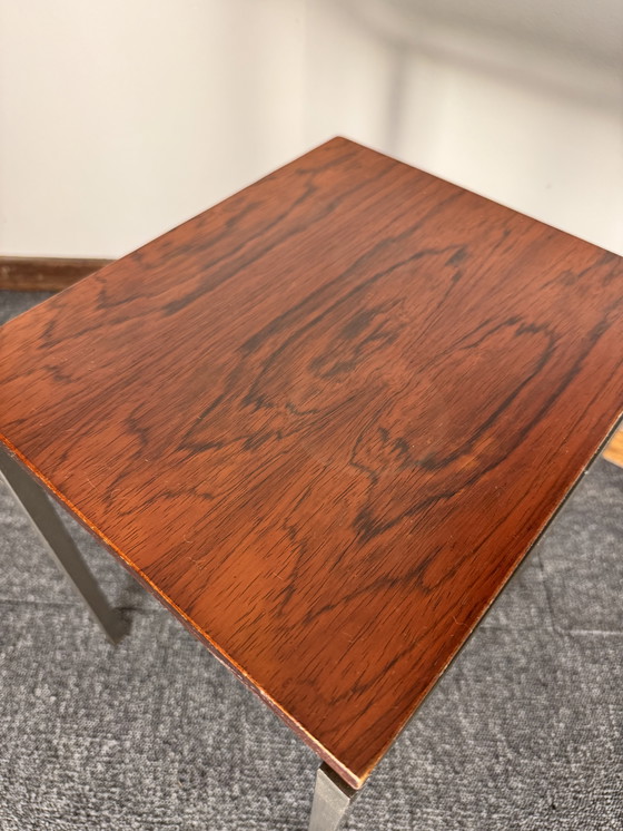 Image 1 of Set van 3 vintage bijzettafels – metaal & hout – mid-century stijl