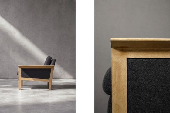 Image 1 of Vintage Mid-Century Danish Modern Oak & Felt Lounge Chairs, 1960s, Set of 2