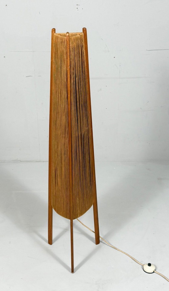 Image 1 of Lampada da terra di metà secolo, sisal/teak, Temde, Svizzera, anni '60