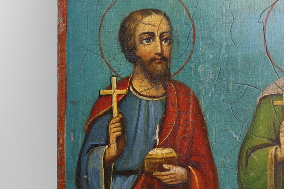 Image 1 of Icona religiosa russa del XIX secolo dei santi patroni del Santo Matrimonio