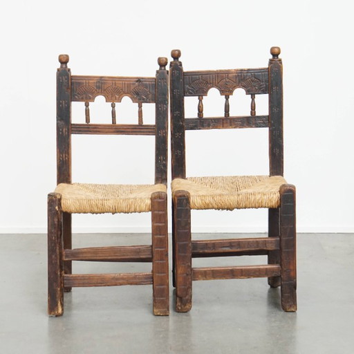 2 x Antique Spanish chair with wicker seat