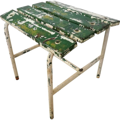 Tabouret industriel vintage en vert et blanc, années 1950