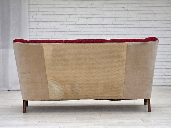 Image 1 of Divano danese a 3 posti degli anni '50, rivestimento originale in lana per mobili rosso/beige.