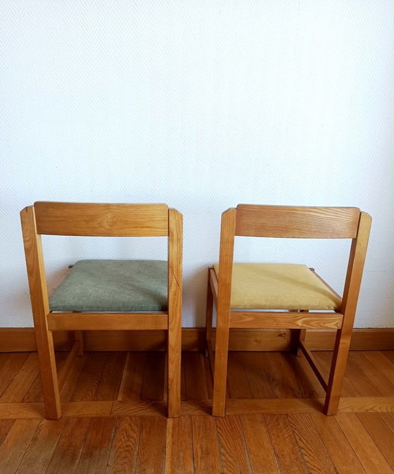 Image 1 of 6 stoelen in Scandinavische stijl, gemaakt van iepenhout en stof.