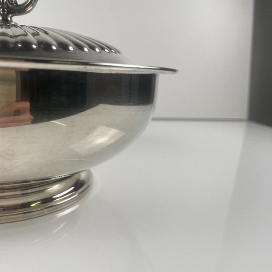 Image 1 of Fuente/sopera italiana de metal plateado para verduras, PM Italy, circa 1960-1980