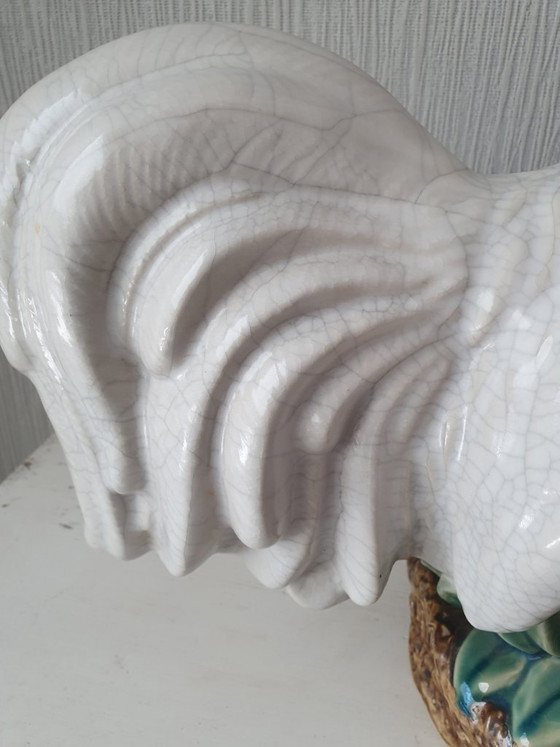 Image 1 of Grand coq vintage en céramique – glaçure craquelée – 47 cm